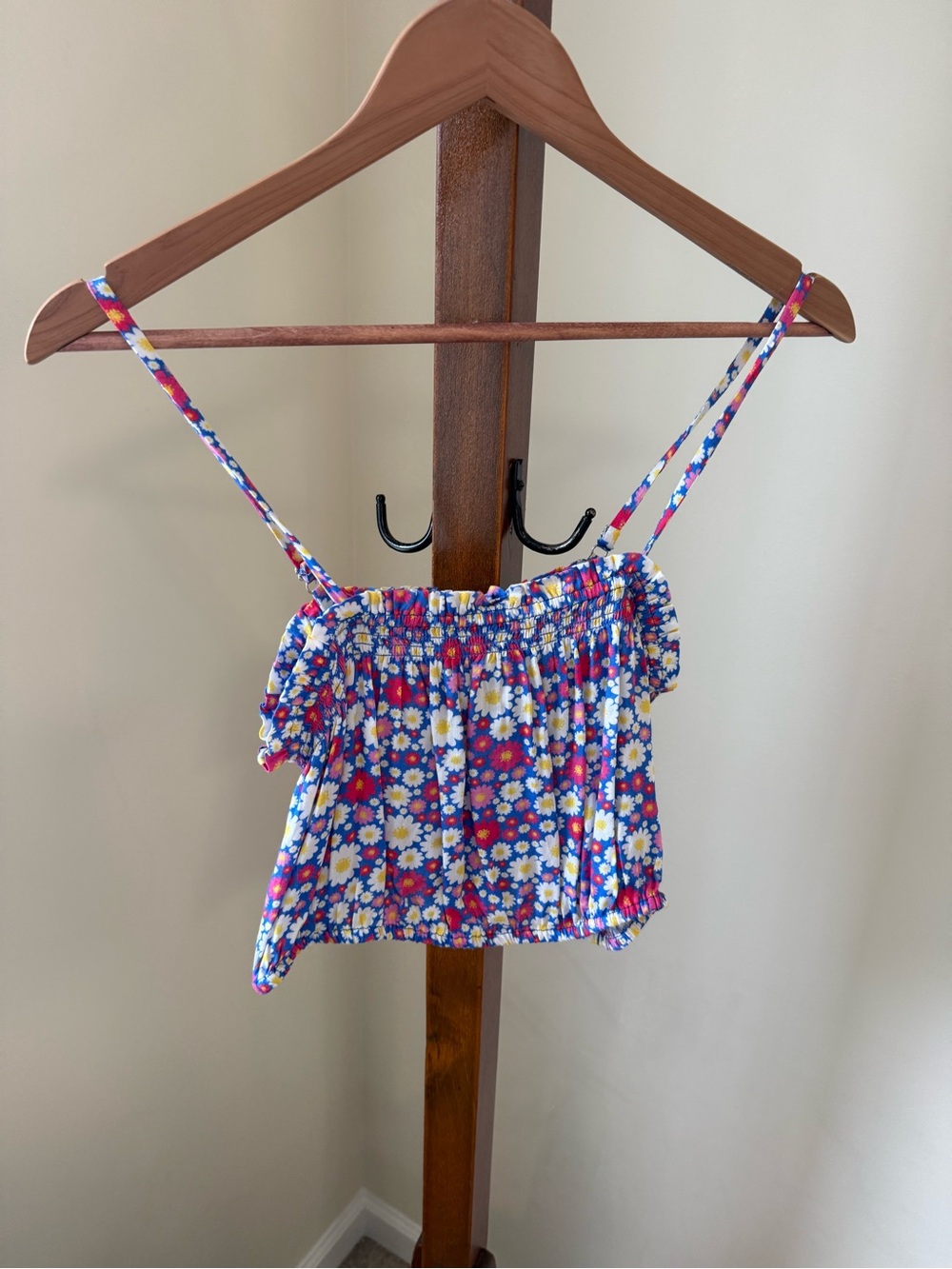 Floral Smocked Crop Cami Top - Blue Multi